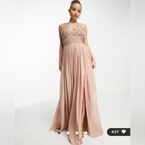 ASOS Beauut Bridesmaid embellished v-neck maxi dress in taupe (12)